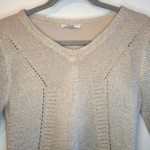 Sioni Layered Look Sparkly Silver Pullover Sweater Size Small - Picture 3 of 6